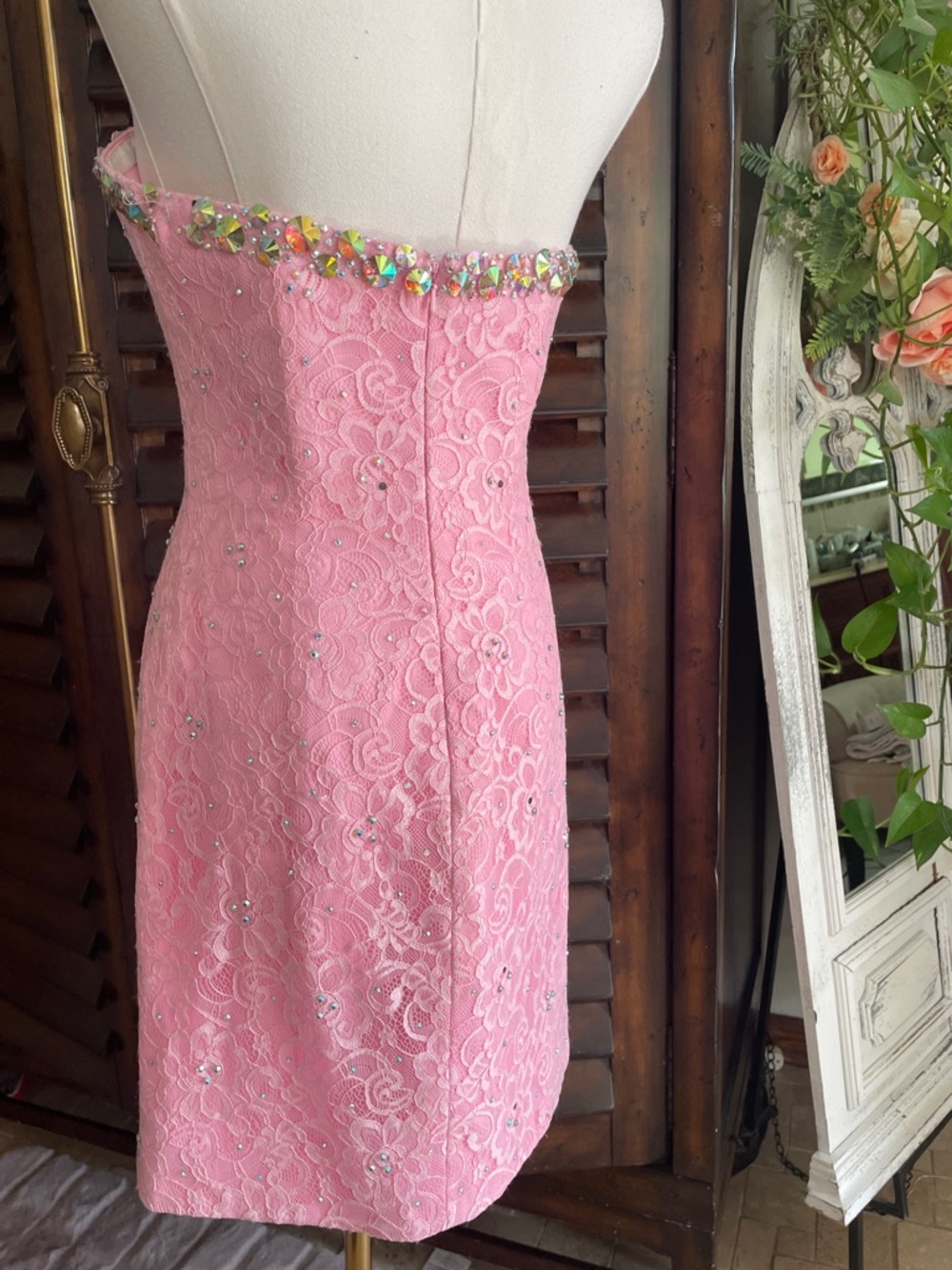 New As Is Strapless Pink Lace Cocktail Dress Embellished Sweetheart Neckline 6 - Picture 8 of 14